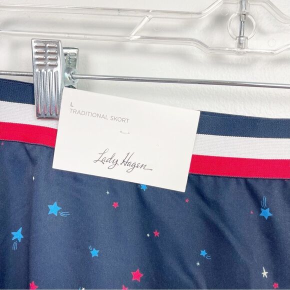 NWT *LADY HAGEN | Women's Contrast Trim Golf Skort in Red and Blue Stars Print - Picture 3 of 7